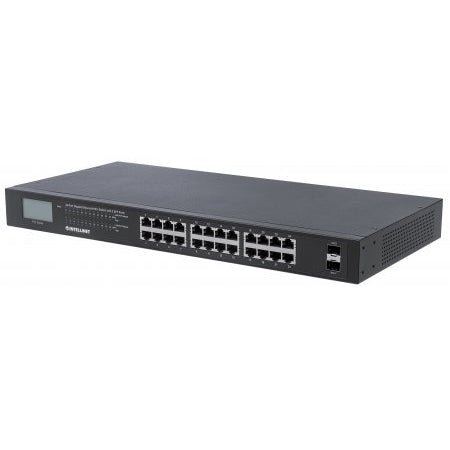 561242 - 24-Port Gigabit Ethernet PoE+ Switch with 2 SFP Ports and LCD Screen