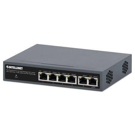 562034 - PoE-Powered 6-Port Lite Smart Managed PoE+ Switch with 4 GbE Ports / 2 GbE Uplinks and PoE Passthrough